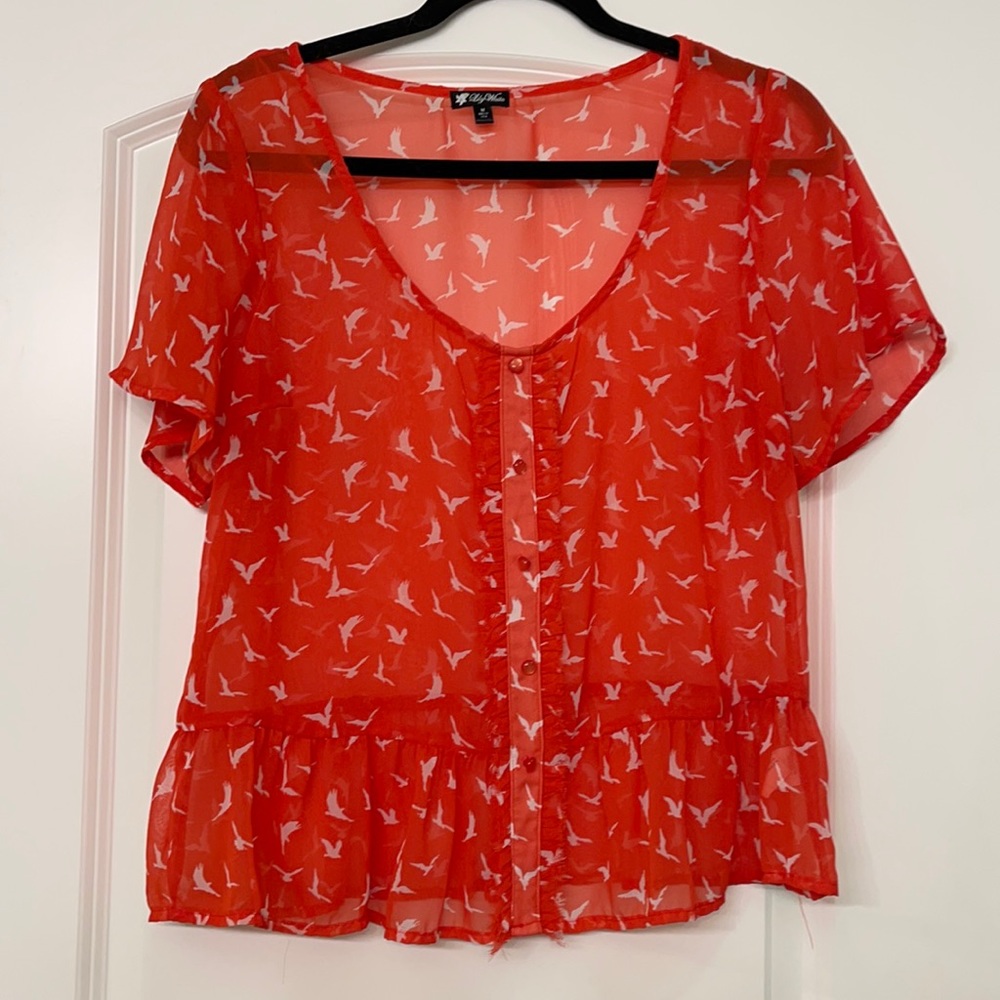 Sheer Red Lily White Top